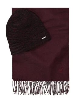 Bugatti Winter-Set Aubergine Melange – Schal & Mütze aus 100% Schurwolle