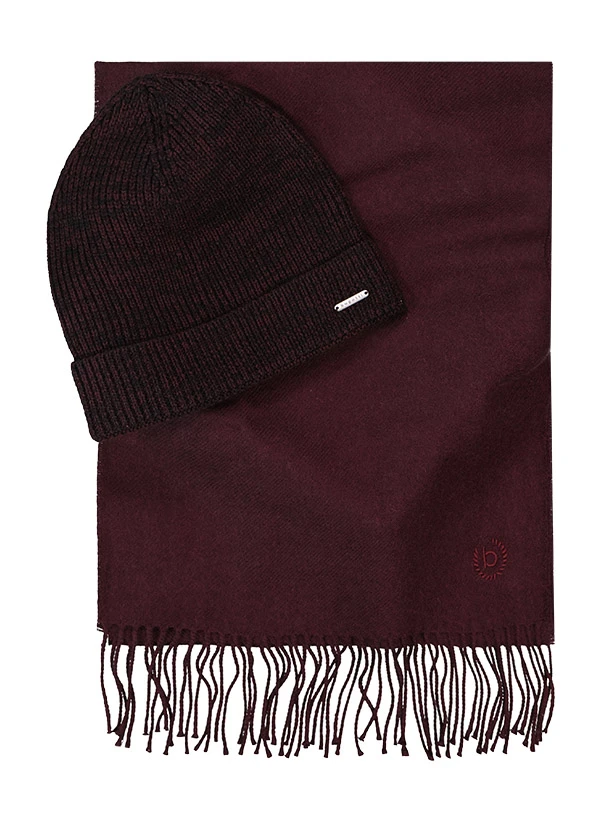 Bugatti Winter-Set Aubergine Melange – Schal & Mütze aus 100% Schurwolle 2 Bugatti Winter-Set Aubergine Melange – Schal & Mütze aus 100% Schurwolle