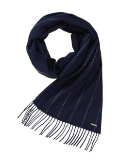 Bugatti Navy Gestreift – Exklusiver Schal aus 100% Schurwolle mit Fransen