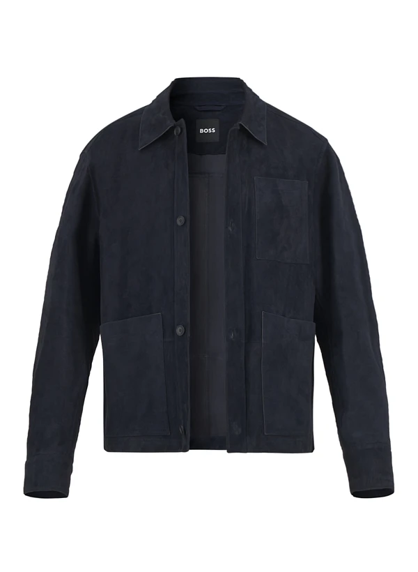 BOSS Black, Lederjacke Markuedo, Ziegenvelours Ungefüttert, Dunkelblau 3 BOSS Black, Lederjacke Markuedo, Ziegenvelours Ungefüttert, Dunkelblau