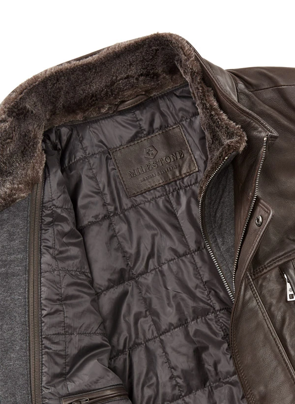 MILESTONE, Lederjacke MSBernardo, Lammnappa Wattiert, Dunkelbraun 6 MILESTONE, Lederjacke MSBernardo, Lammnappa Wattiert, Dunkelbraun – Bild 4