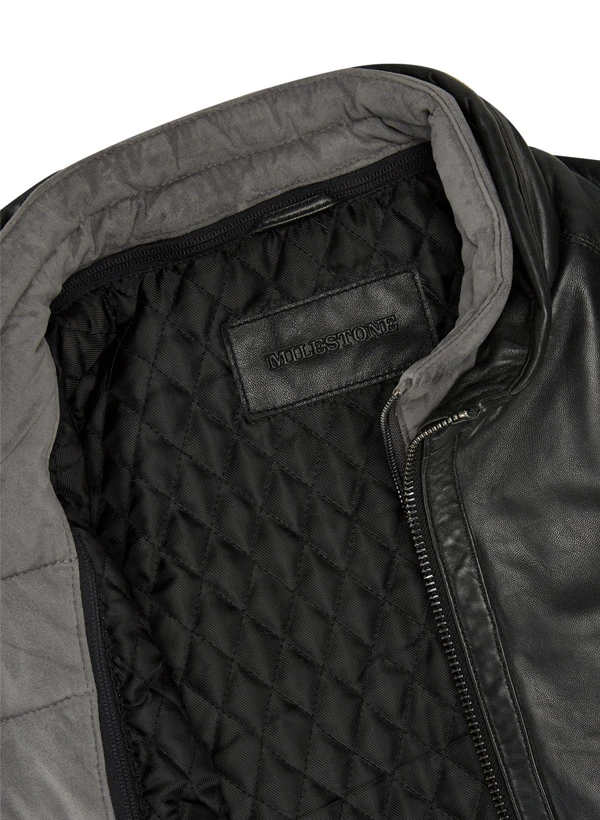 MILESTONE, Lederjacke MSBarney, Lammnappa Wattiert, Schwarz 6 MILESTONE, Lederjacke MSBarney, Lammnappa Wattiert, Schwarz – Bild 4