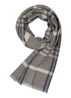 DANTE, Schal, Reines Kaschmir, Grau-marine-oliv Kariert