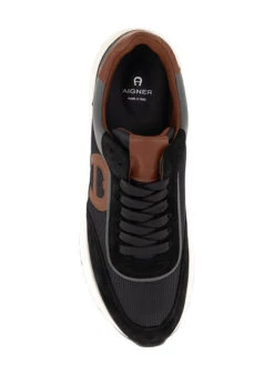 AIGNER, Sneaker Justin, Veloursleder-Mesh, Schwarz-cognac 6 AIGNER, Sneaker Justin, Veloursleder-Mesh, Schwarz-cognac -Herrenausstatter Geschaft 448114 norm2