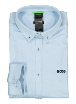 BOSS Green, Hemd, Regular Fit, Jersey Atmungsaktiv, Blau