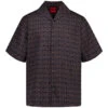 HUGO, Kurzarmhemd Espino, Oversized Fit, Baumwolle, Schwarz-braun Gemustert -Herrenausstatter Geschaft 448545 norm