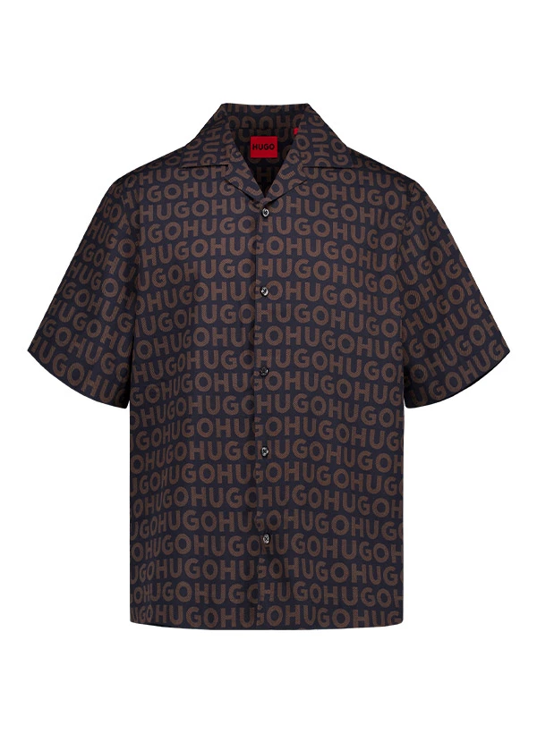 HUGO, Kurzarmhemd Espino, Oversized Fit, Baumwolle, Schwarz-braun Gemustert 3 HUGO, Kurzarmhemd Espino, Oversized Fit, Baumwolle, Schwarz-braun Gemustert