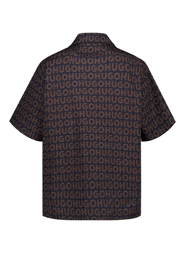 HUGO, Kurzarmhemd Espino, Oversized Fit, Baumwolle, Schwarz-braun Gemustert 5 HUGO, Kurzarmhemd Espino, Oversized Fit, Baumwolle, Schwarz-braun Gemustert – Bild 3