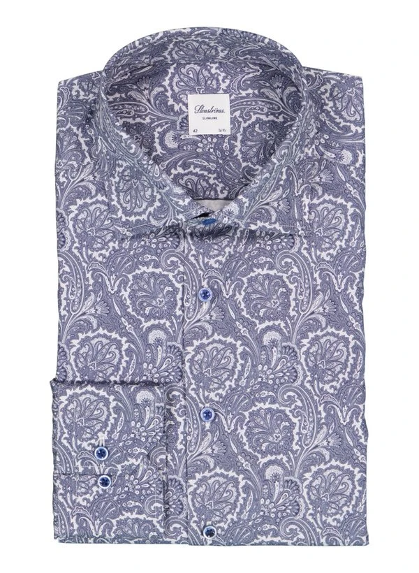Stenströms, Hemd, Slimline, Baumwolle, Blau Paisley 3 Stenströms, Hemd, Slimline, Baumwolle, Blau Paisley