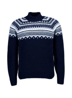 Gran Sasso, Stehkragenpullover, Schurwolle, Navy Gemustert