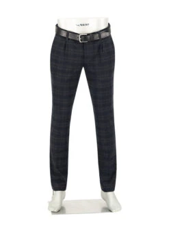 Alberto, Bundfaltenhose Lou, Regular Fit, Flanell, Nachtblau-anthrazit Kariert