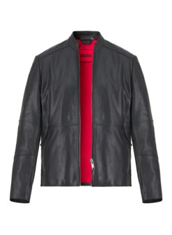 HUGO, Lederjacke, Ziegenleder, Schwarz