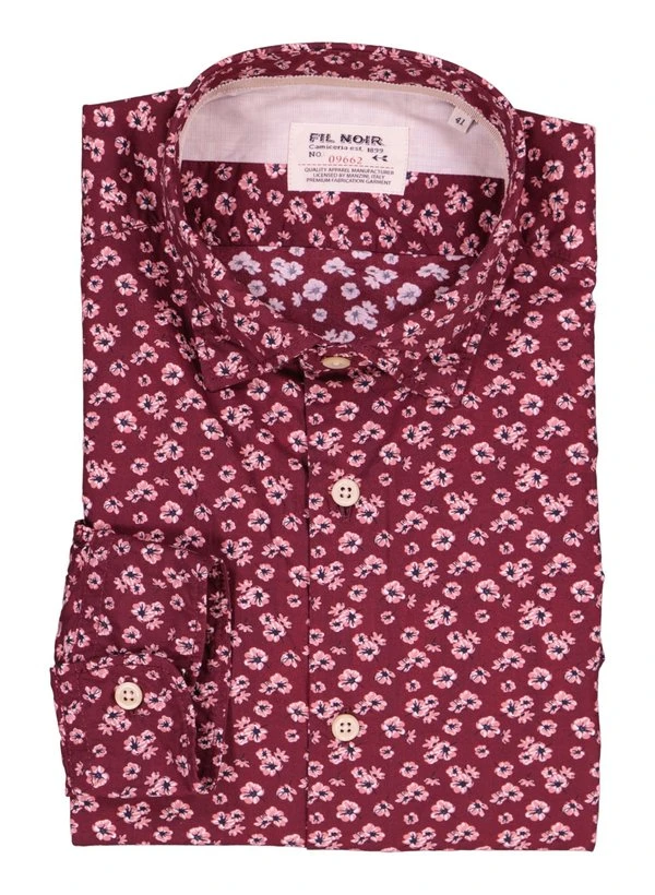 FIL NOIR, Hemd Treviso, Shaped Fit, Baumwolle, Bordeaux Floral 3 FIL NOIR, Hemd Treviso, Shaped Fit, Baumwolle, Bordeaux Floral