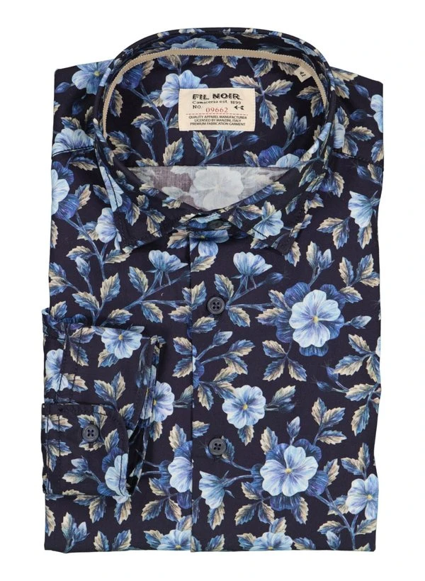 FIL NOIR, Hemd, Shaped Fit, Baumwolle, Blau Floral 3 FIL NOIR, Hemd, Shaped Fit, Baumwolle, Blau Floral