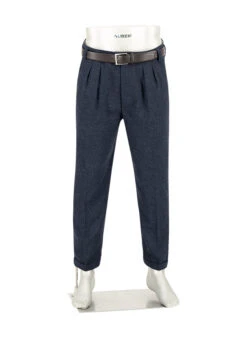 Alberto, Bundfaltenhose Ted, Wide Fit, Wolle Cropped, Navy