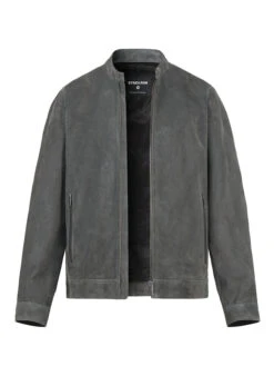 Strellson, Lederjacke Jace, Slim Fit, Ziegenvelours, Dunkelgrau