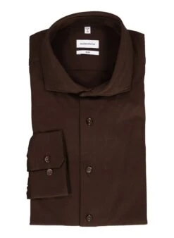 Seidensticker, Hemd, Slim Fit, Jersey Atmungsaktiv, Dunkelbraun