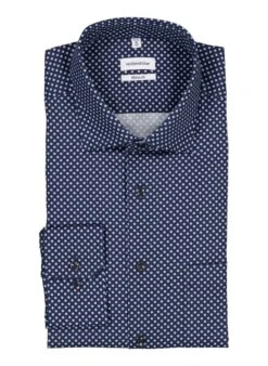 Seidensticker, Hemd, Regular Fit, Baumwolle, Extra Langer Arm, Navy Gemustert