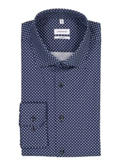Seidensticker, Hemd, Shaped Fit, Baumwolle, Navy Gemustert