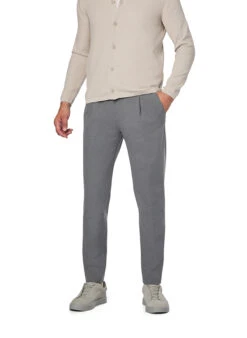 Bugatti, Bundfaltenhose, Mikrofaser-Stretch, Grau Meliert