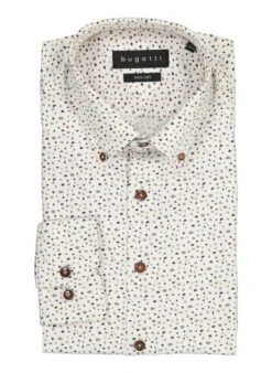 Bugatti, Hemd, Baumwolle, Weiß Gemustert