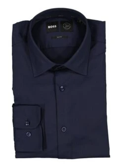 BOSS Black, Hemd Hank, Slim Fit, Mikrofaser-Stretch Atmungsaktiv, Dunkelblau