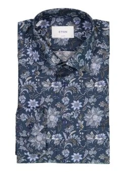 ETON, Hemd, Classic Fit, Bio-Baumwolle, Dunkelblau Gemustert