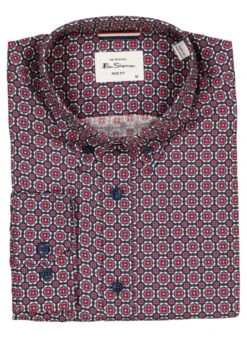Ben Sherman, Hemd, Bio Baumwolle, Dunkelrot Gemustert