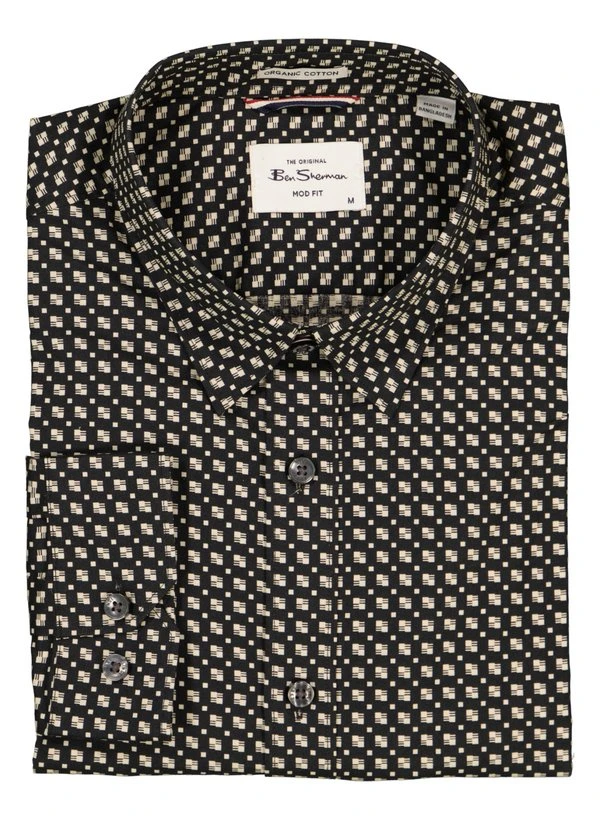 Ben Sherman, Hemd, Bio Baumwolle, Schwarz Gemustert 3 Ben Sherman, Hemd, Bio Baumwolle, Schwarz Gemustert