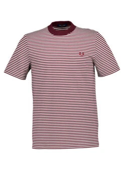 Fred Perry, T-Shirt, Baumwolle, Weinrot-creme Gestreift