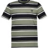 Fred Perry, T-Shirt, Baumwolle, Schwarz-grün Gestreift -Herrenausstatter Geschaft 450215 norm