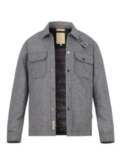 WOOLRICH, Overshirt, Wolle Daunenfutter, Grau Gemustert