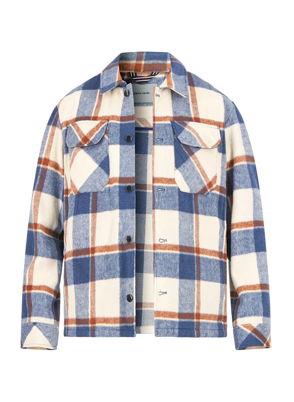 Pierre Cardin, Overshirt, Mikrofaser, Blau-ecru Kariert 3 Pierre Cardin, Overshirt, Mikrofaser, Blau-ecru Kariert
