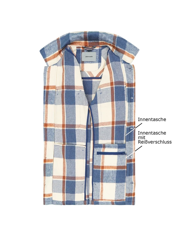 Pierre Cardin, Overshirt, Mikrofaser, Blau-ecru Kariert 5 Pierre Cardin, Overshirt, Mikrofaser, Blau-ecru Kariert – Bild 3