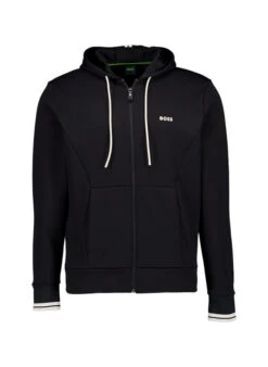 BOSS Green, Sweatjacke FZ Zone, Baumwolle, Schwarz