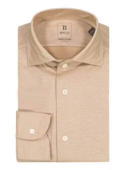 BOGGI MILANO, Hemd, Regular Fit, Jersey Atmungsaktiv, Beige Meliert