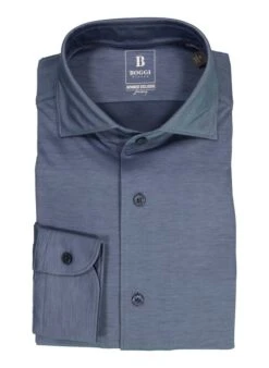 BOGGI MILANO, Hemd, Regular Fit, Jersey Atmungsaktiv, Indigo Meliert