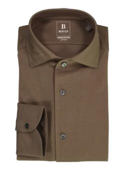 BOGGI MILANO, Hemd, Regular Fit, Jersey Atmungsaktiv, Braun Meliert