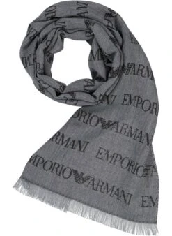 EMPORIO ARMANI, Schal, Wolle, Grau-schwarz Gemustert