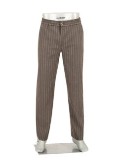 Alberto, Hose Luis, Wide Fit, Flanell, Braun Gestreift