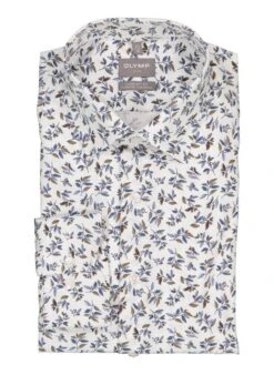 OLYMP, Hemd, Comfort Fit, Baumwoll-Stretch Climate Control, Weiß Gemustert