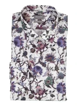 OLYMP, Hemd, Comfort Fit, Baumwolle, Weiß Floral