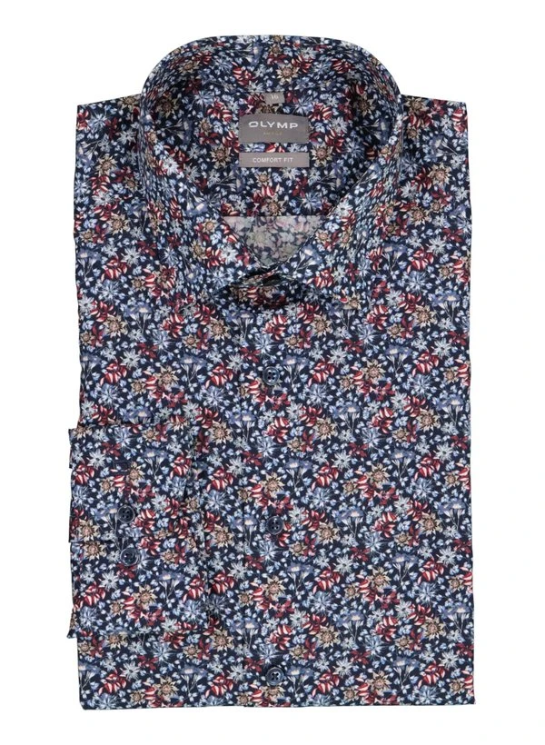 OLYMP, Hemd, Comfort Fit, Baumwolle, Marine Floral 3 OLYMP, Hemd, Comfort Fit, Baumwolle, Marine Floral