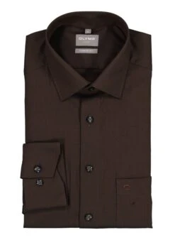 OLYMP, Hemd, Comfort Fit, Baumwolle, Braun