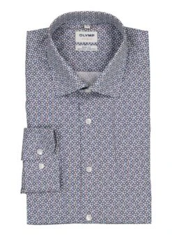 OLYMP, Hemd, Body Fit, Baumwolle, Extra Langer Arm, Weiß-blau Gemustert
