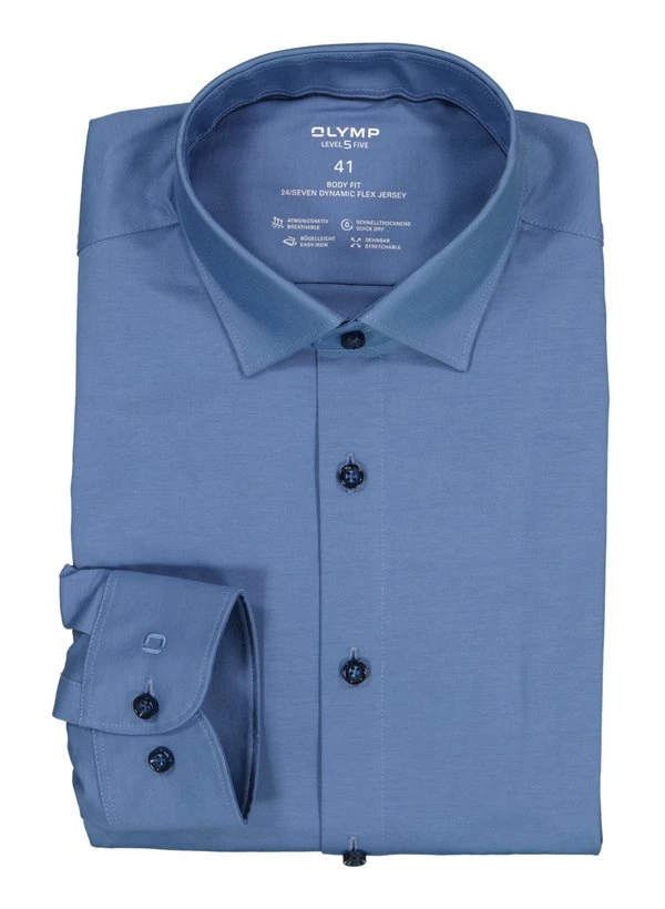 OLYMP, Hemd, Body Fit, Jersey Schnelltrocknend, Blau 3 OLYMP, Hemd, Body Fit, Jersey Schnelltrocknend, Blau