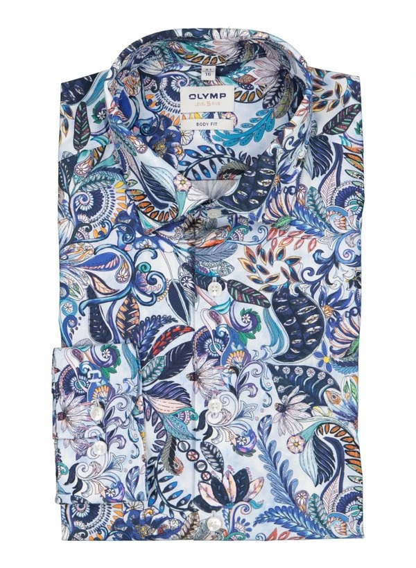 OLYMP, Hemd, Body Fit, Baumwolle, Blue-multicolor Floral 3 OLYMP, Hemd, Body Fit, Baumwolle, Blue-multicolor Floral