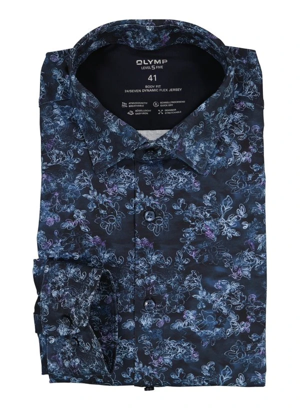 OLYMP, Hemd, Body Fit, Jersey Schnelltrocknend, Marine Floral 3 OLYMP, Hemd, Body Fit, Jersey Schnelltrocknend, Marine Floral