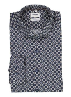 OLYMP, Hemd, Body Fit, Baumwolle, Marine Gemustert