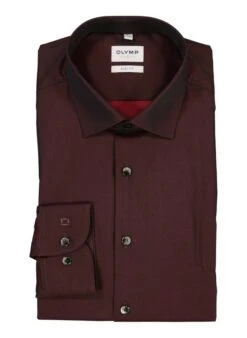 OLYMP, Hemd, Body Fit, Baumwoll-Stretch, Bordeaux